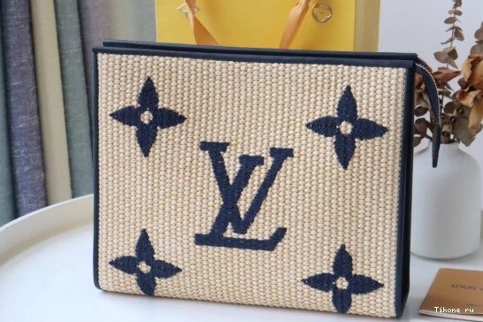 Affordable Raffia Pouch Toiletry Monogram VUITTON LOUIS 0806
